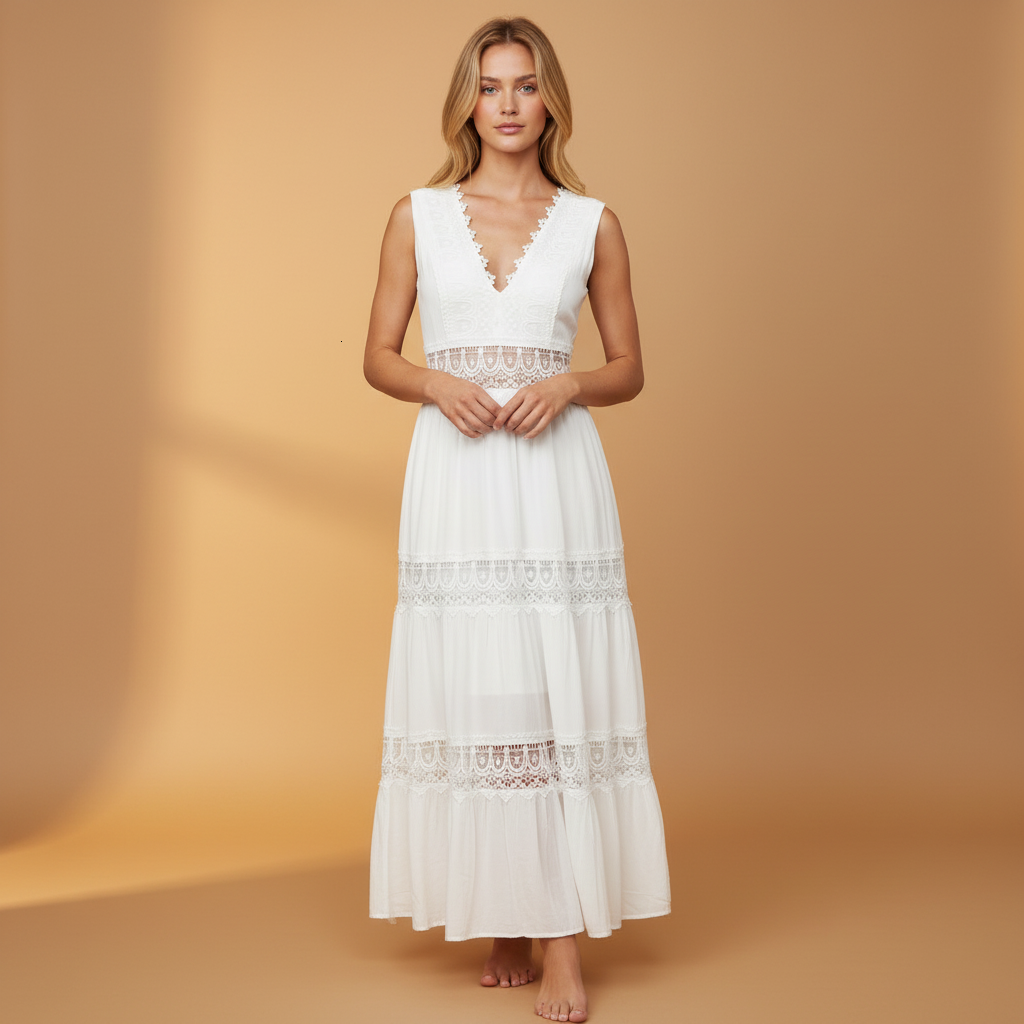 Clover white lace dress for women | Sena 2