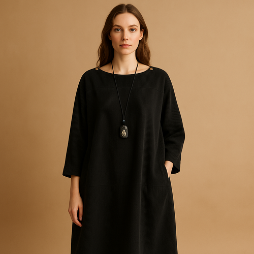Corduroy summer dress with short sleeves for women | Hazel 0