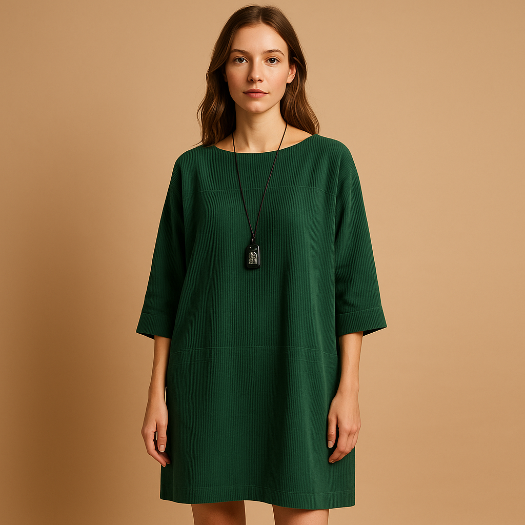 Corduroy summer dress with short sleeves for women | Hazel 2