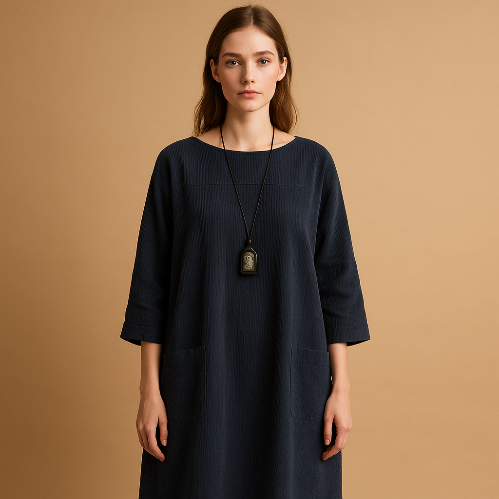 Corduroy summer dress with short sleeves for women | Hazel 3