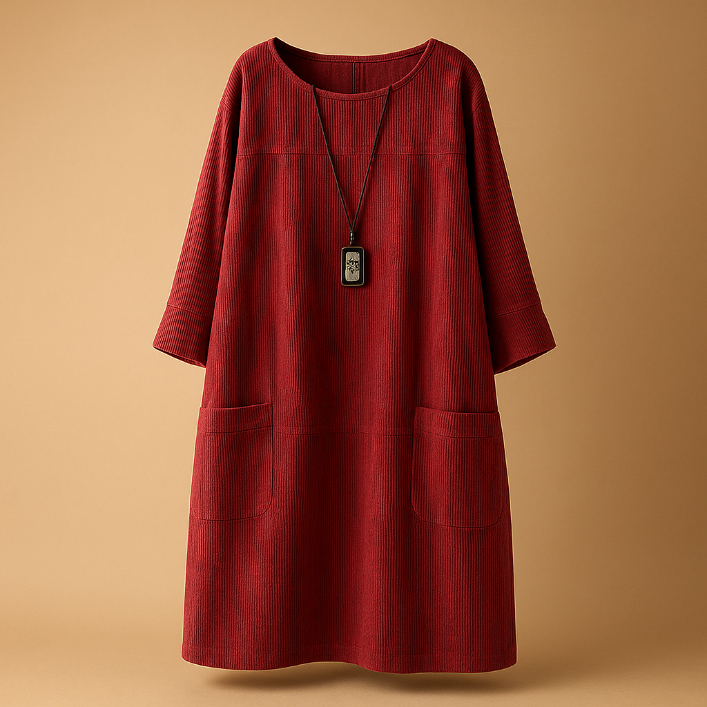 Corduroy summer dress with short sleeves for women | Hazel 4