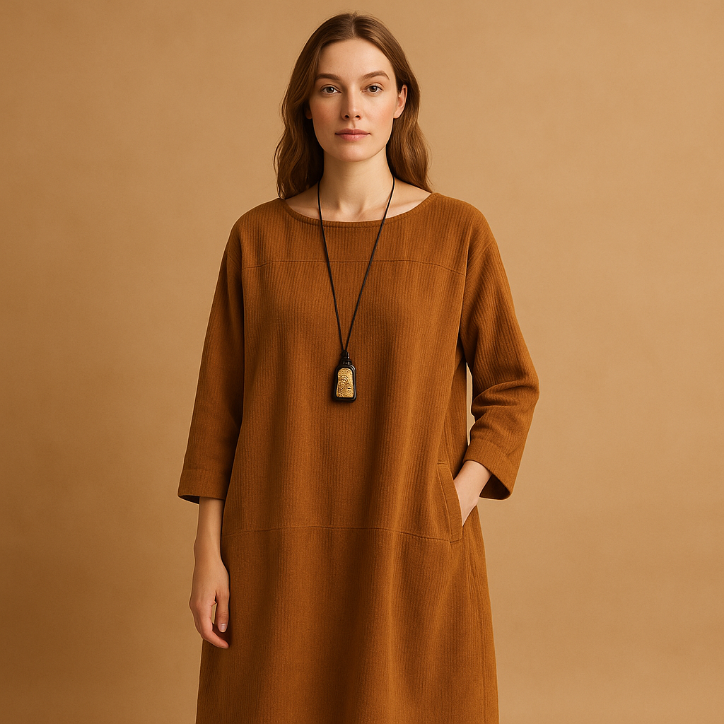 Corduroy summer dress with short sleeves for women | Hazel 5