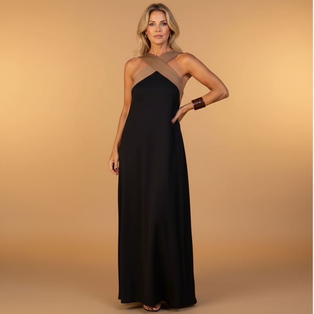 Crossover halter neck maxi dress for women | Eloise