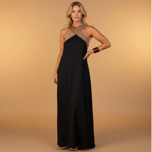 Crossover halter neck maxi dress for women | Eloise