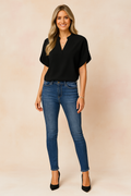 Elegant V-Neck Blouse with Shoulder Slits | Summer Tops for Women 0