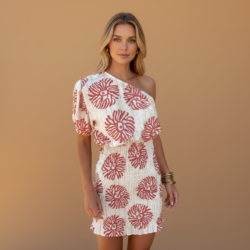 Elegant one-shoulder printed mini dress for women | Julia 0