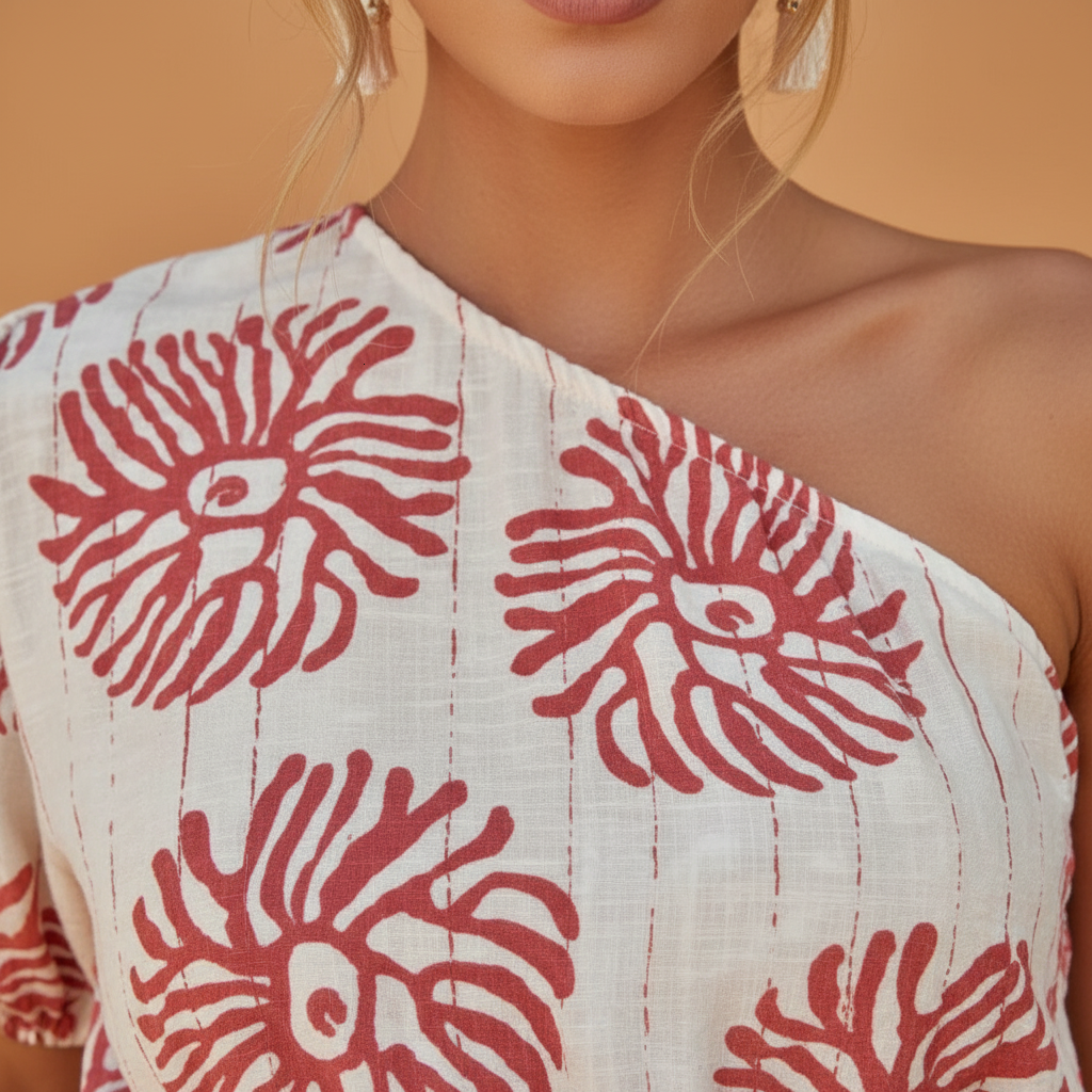 Elegant one-shoulder printed mini dress for women | Julia 2