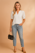 Elira | Womens Blouse with Short Sleeves and Stylish Neckline Cutout 0