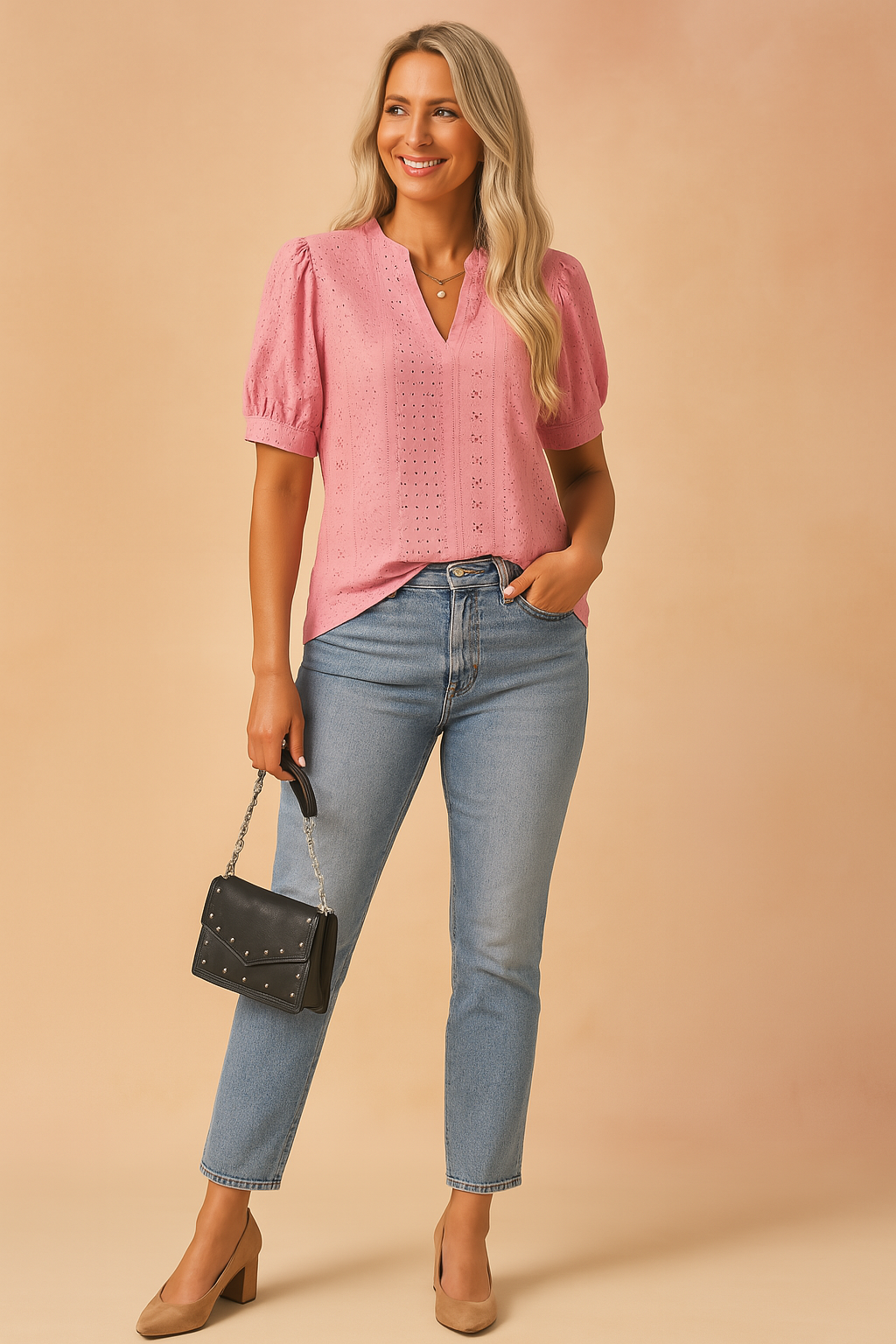 Elira | Womens Blouse with Short Sleeves and Stylish Neckline Cutout 3