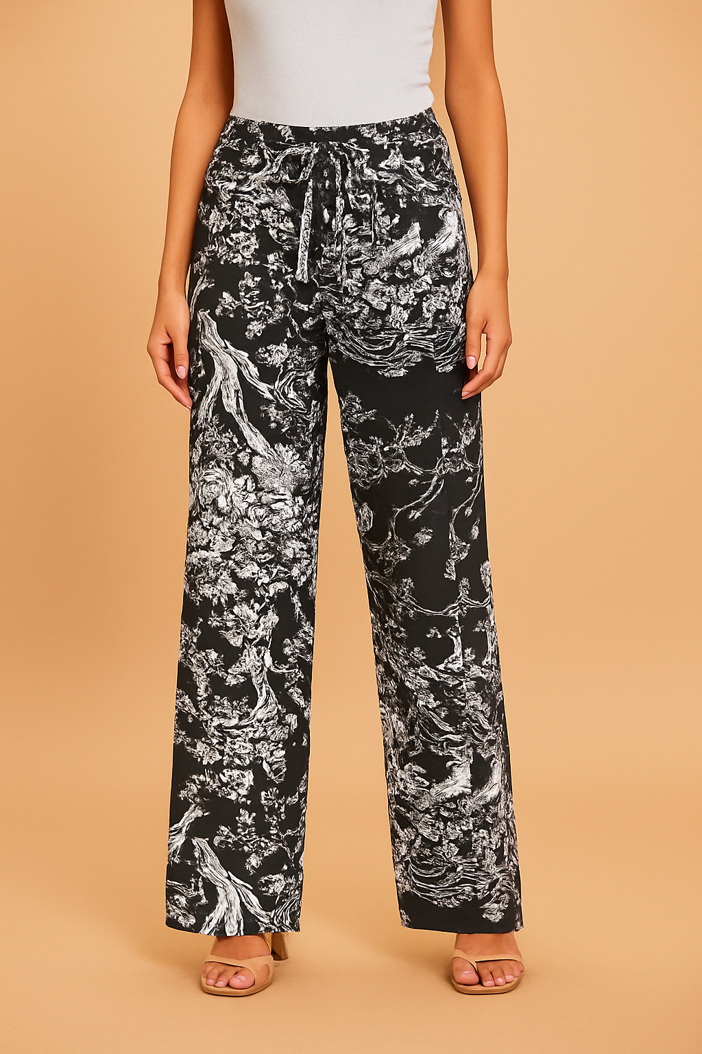 Flora | Women's Loose-Cut Floral Trousers with Adjustable Waist Tie 3