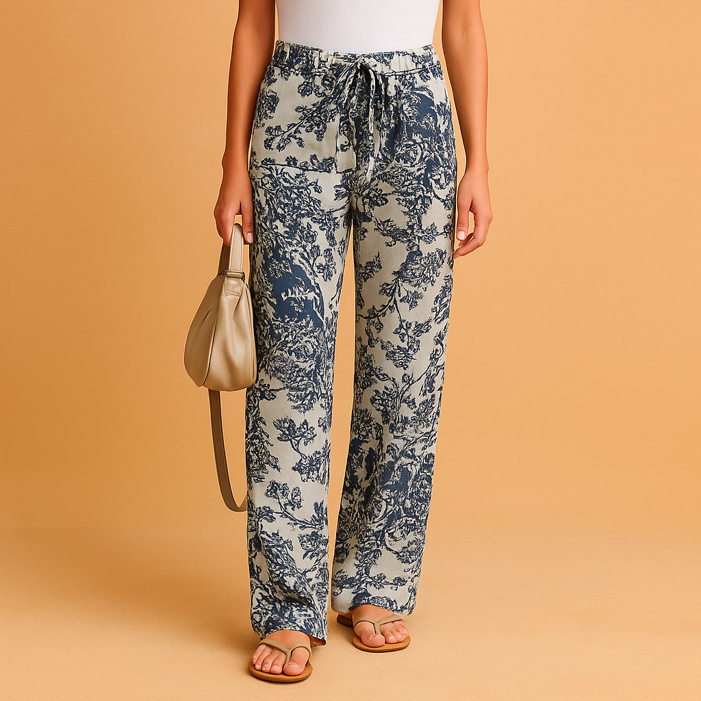 Flora | Women's Loose-Cut Floral Trousers with Adjustable Waist Tie 4