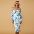 Floral Rosette Off Shoulder Midi Dress for Women | Sophie 0