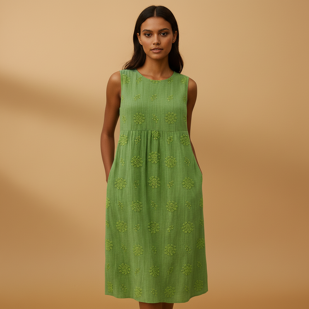 Floral cotton linen midi dress for women | Giana 0