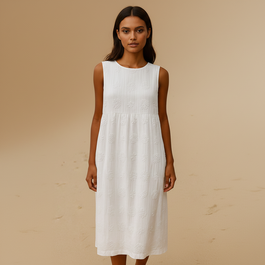 Floral cotton linen midi dress for women | Giana 1