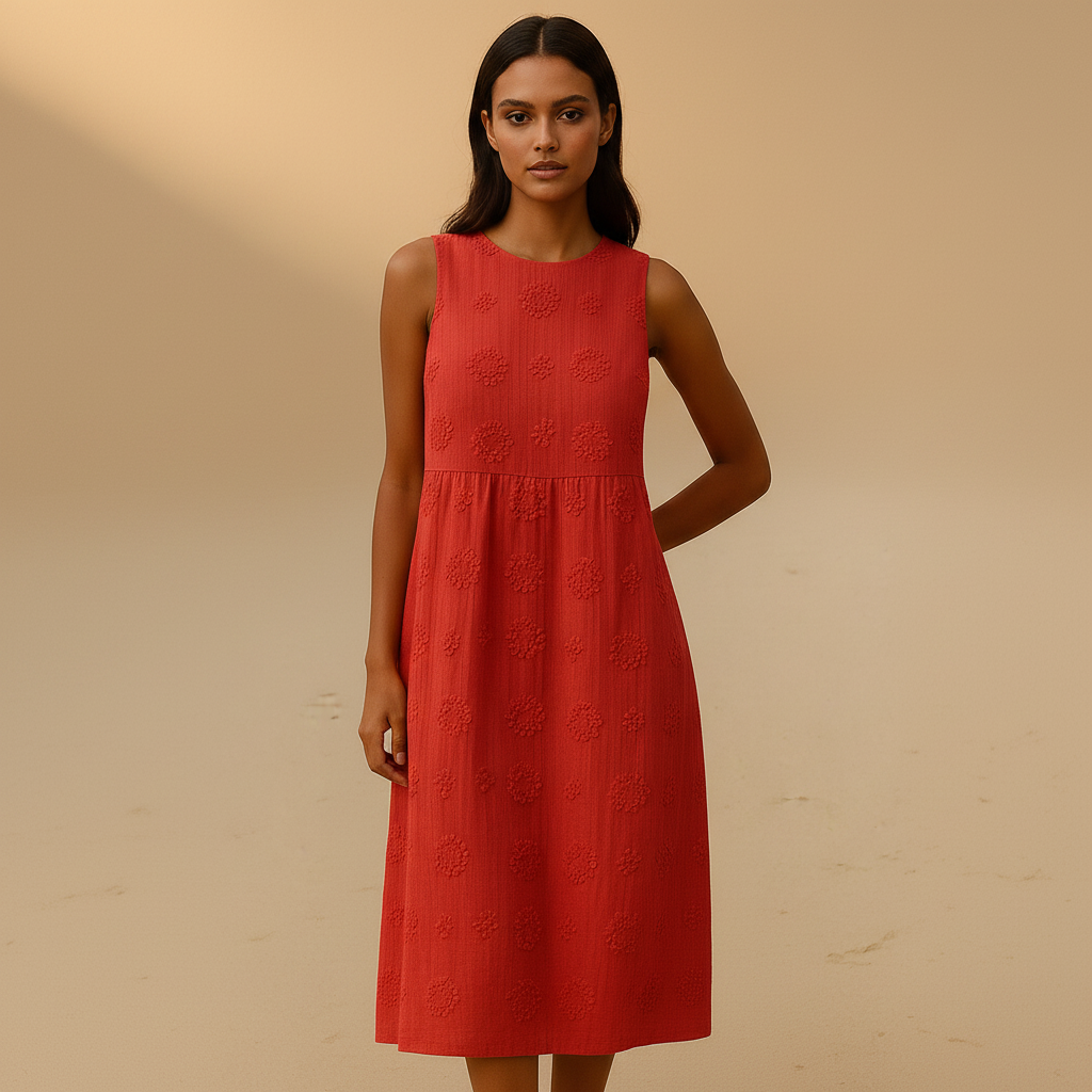 Floral cotton linen midi dress for women | Giana 2