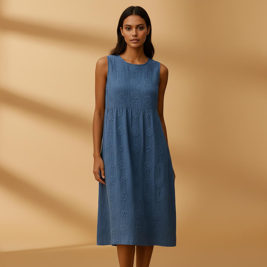 Floral cotton linen midi dress for women | Giana 3