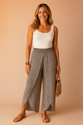 Halina | Boho Style Black Wide Leg Trousers with Wrap Front for Women 0