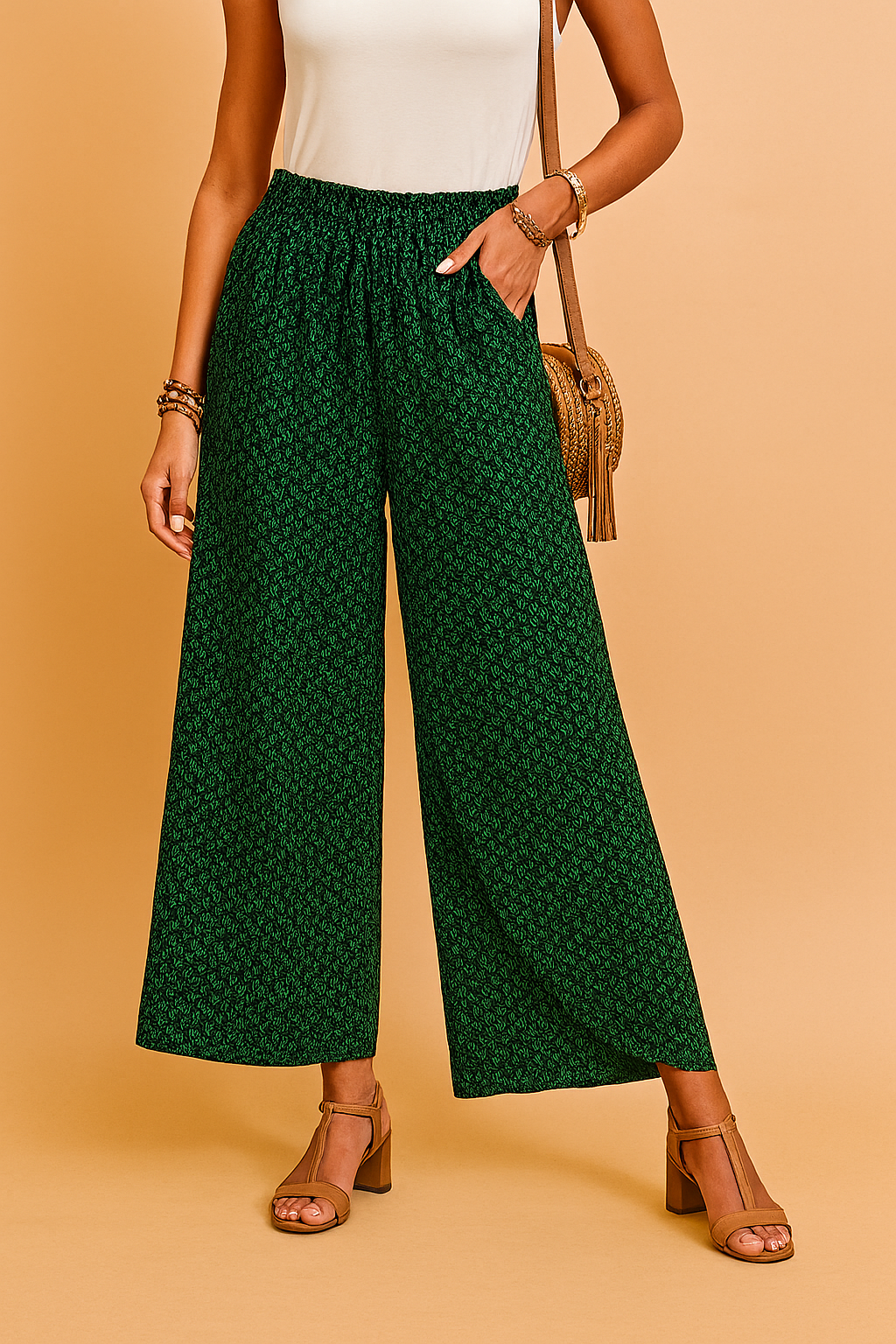 Halina | Boho Style Black Wide Leg Trousers with Wrap Front for Women 1