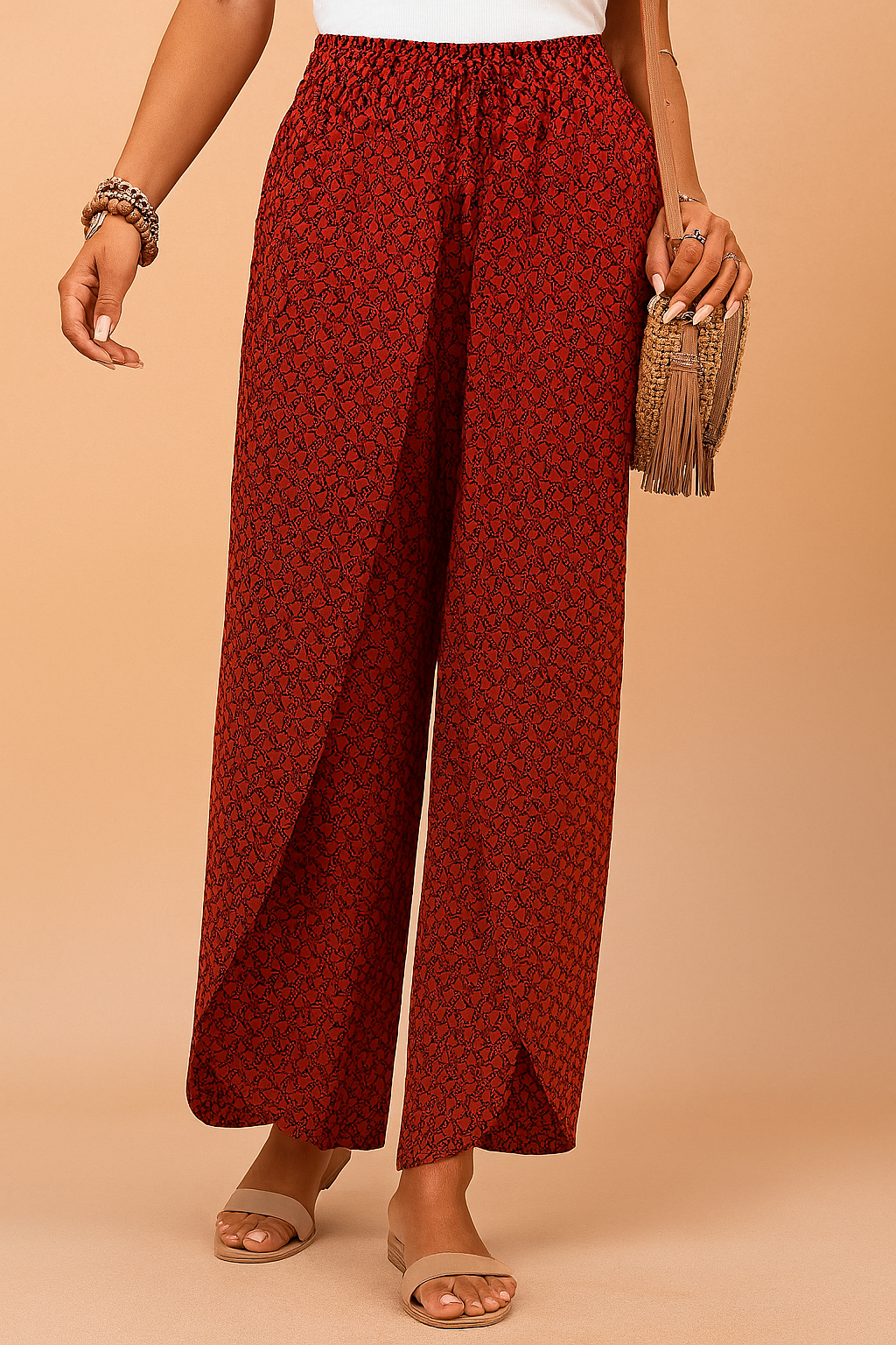 Halina | Boho Style Black Wide Leg Trousers with Wrap Front for Women 2