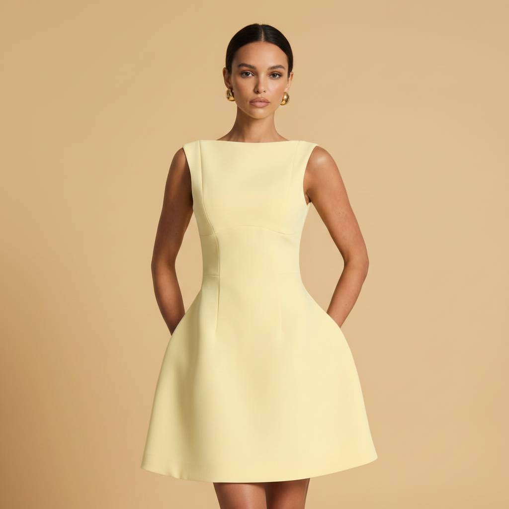 High neck bubble skirt mini dress for women | Sofia 5