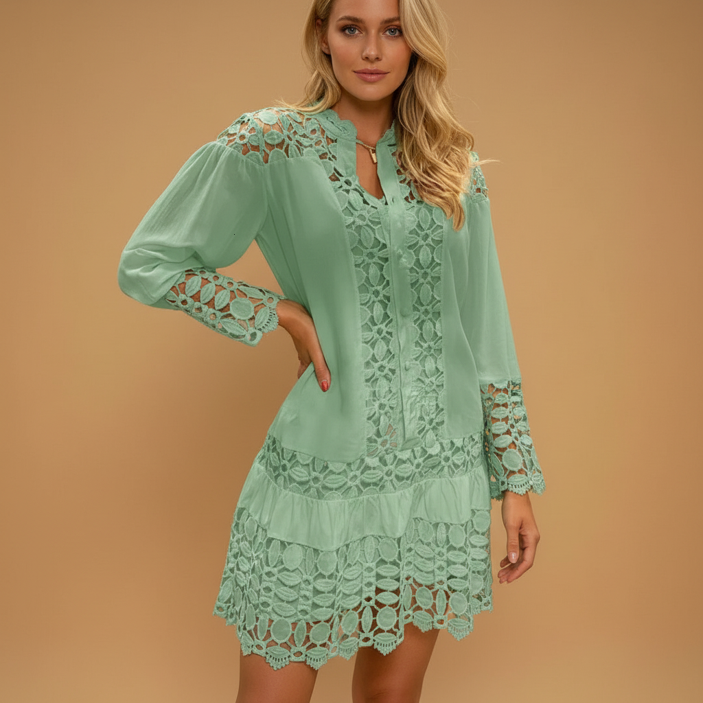 Lace splicing shirt dress for women | Maeve 0