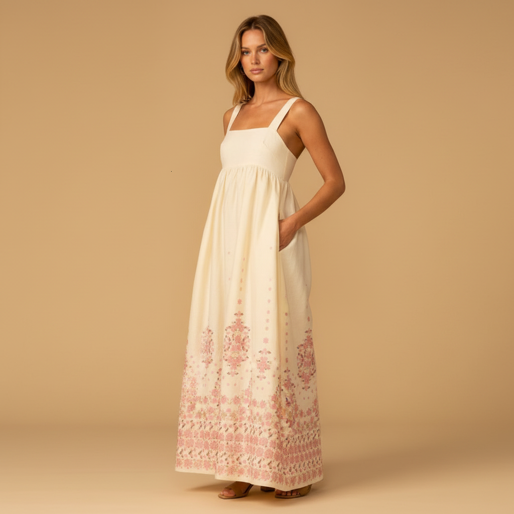 Linen blend loose maxi dress for women | Karina