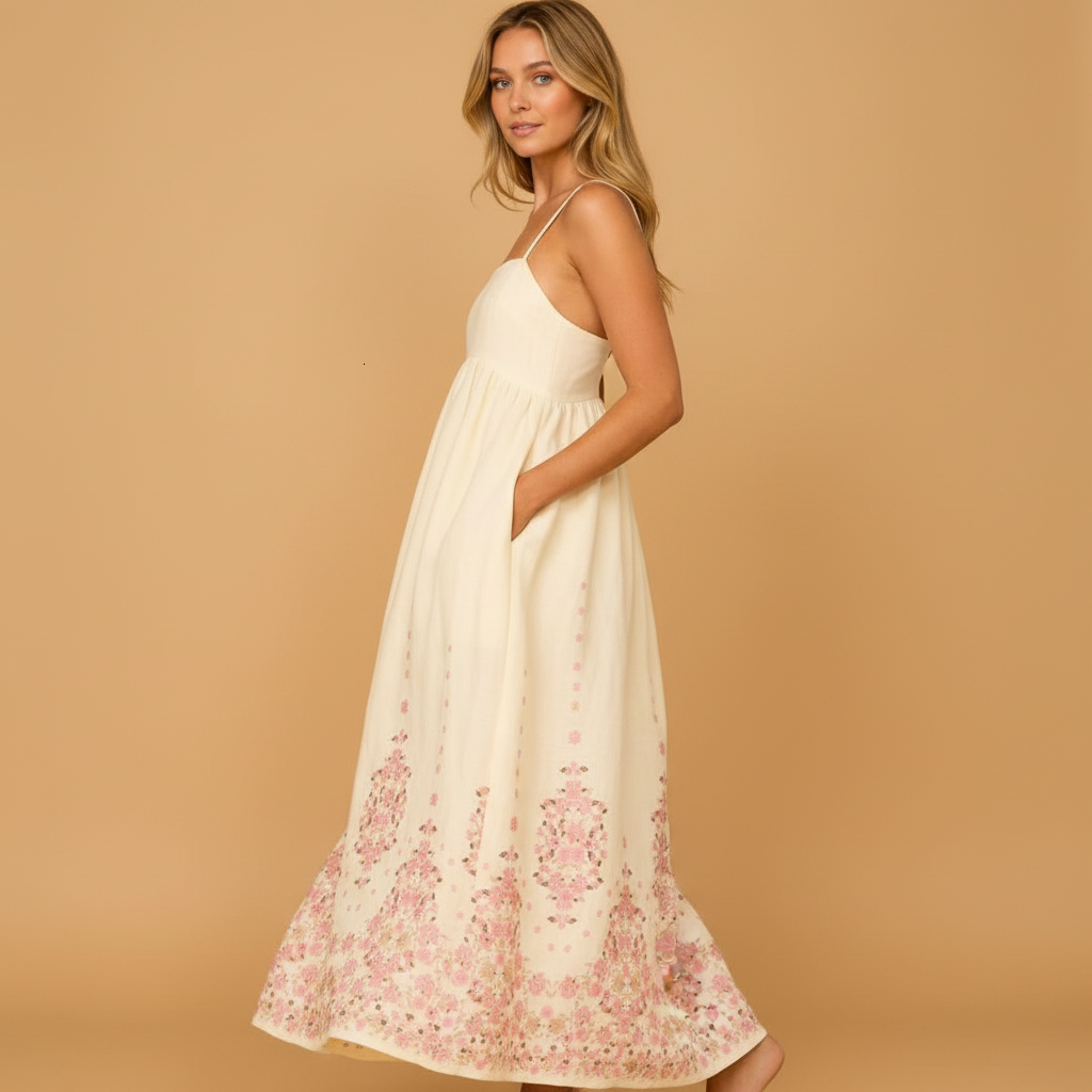 Linen blend loose maxi dress for women | Karina