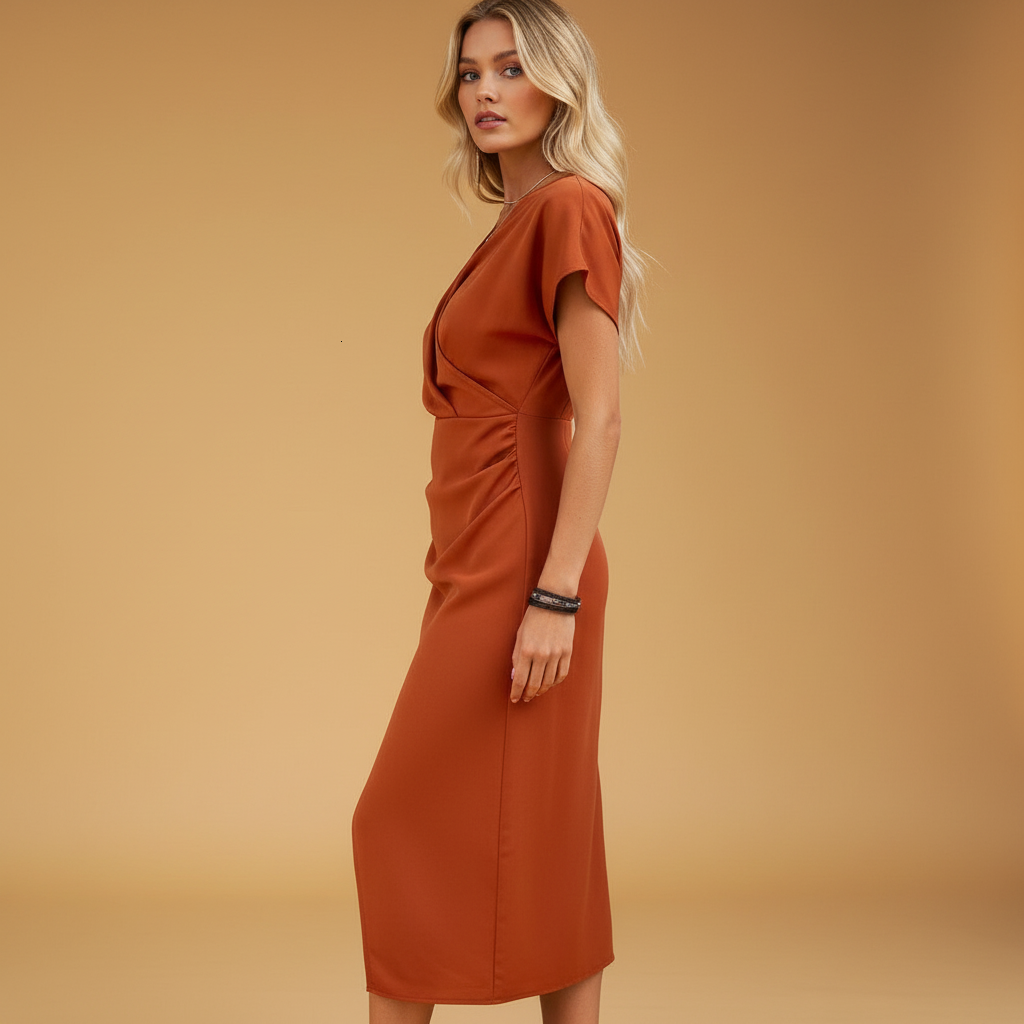 Orange midi dress for women | Alina 1