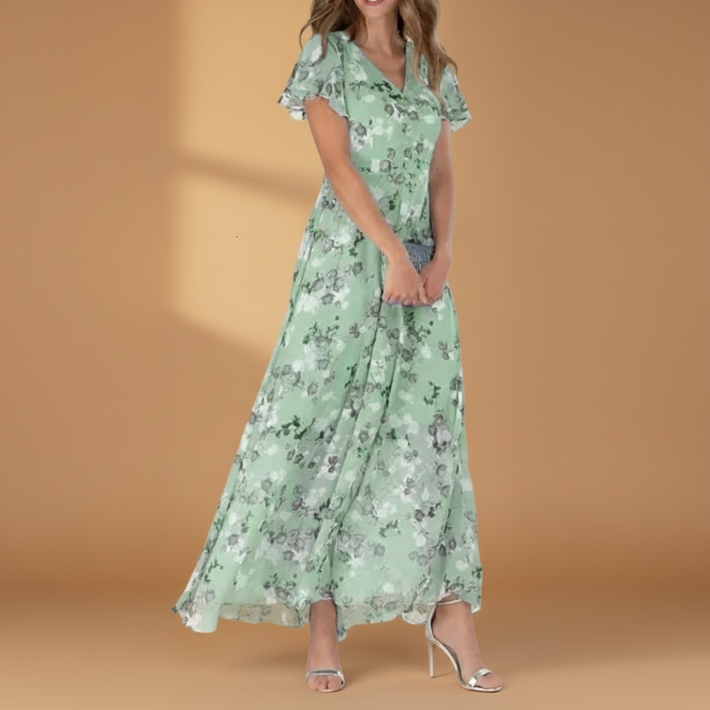 Pleated midi dress with puff sleeves for women | Mayra 2