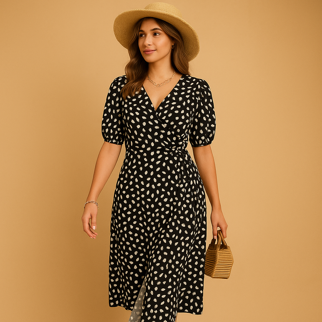 Polka dot summer wrap dress for women | Sophia 1
