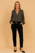 Verona | Elegant Long Sleeve Womens Blouse with Deep Neckline and Modern Print 0