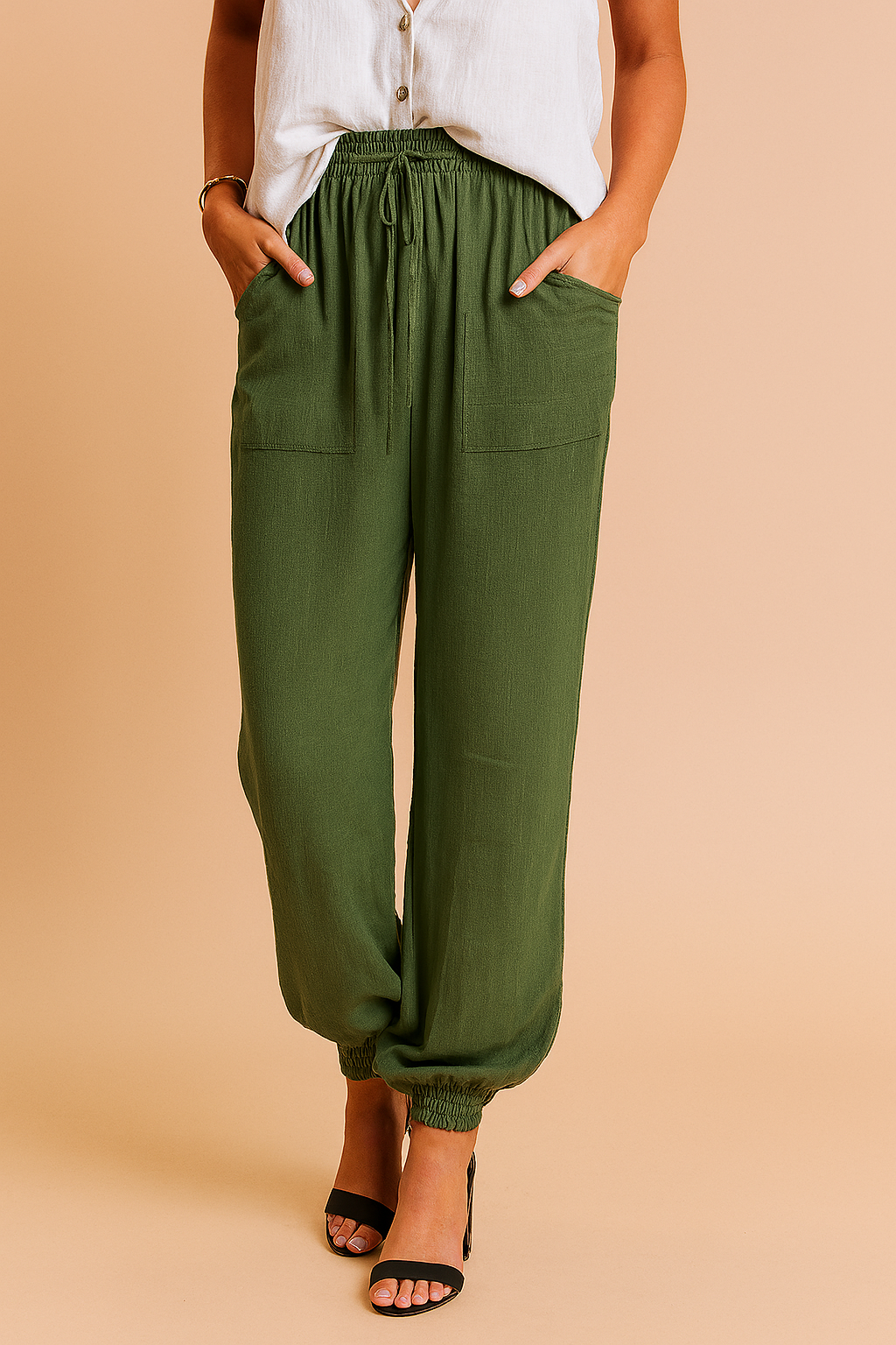 Zuzanna | Women's Relaxed Trousers with Waist Ties and Pockets in Soft Fabric 1